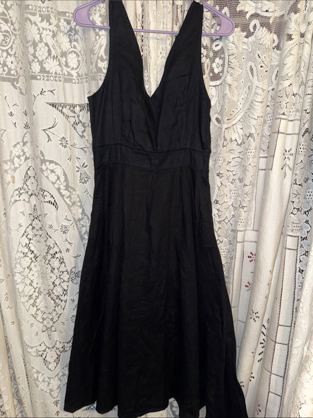 Cynthia Rowley linen Black V-Neck Midi Dress